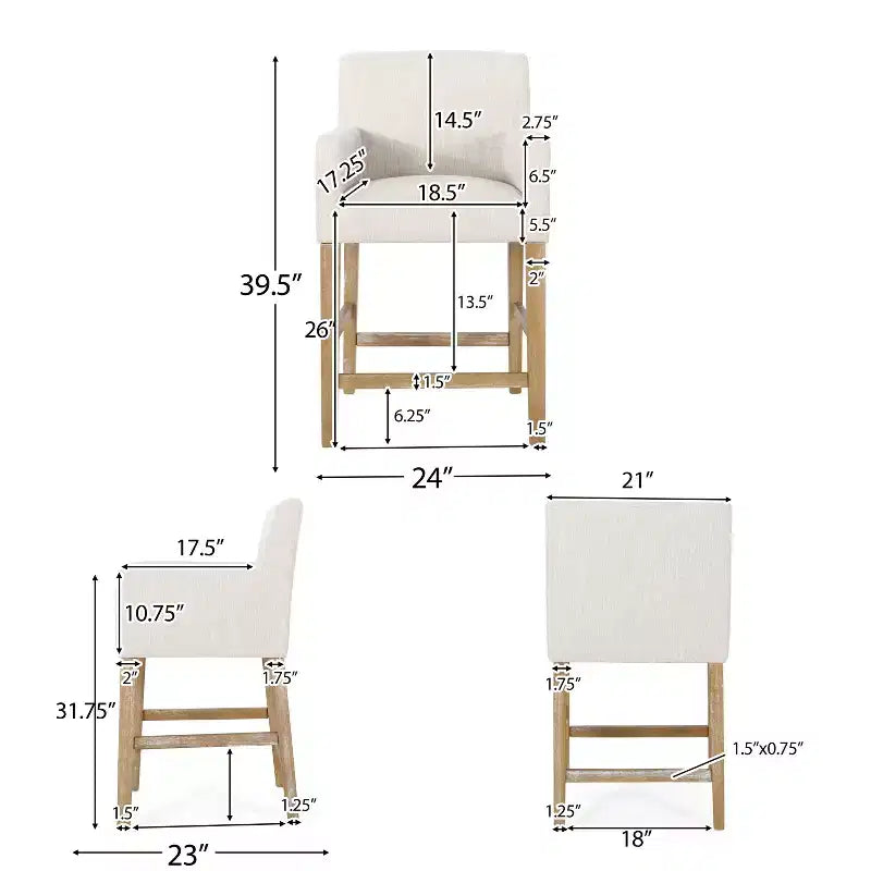 Tabouret de bar en bois rembourré de style moderne, 26 pouces (lot de 2)