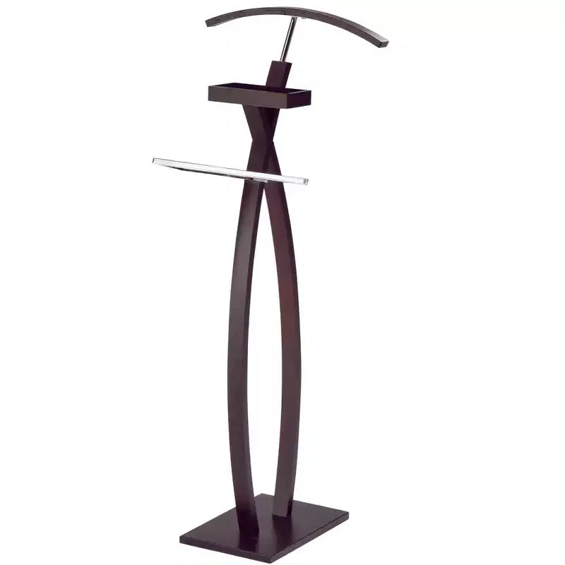 Valet porte-vêtements incurvé, portant à vêtements et organiseur, cintre pour vestes, chrome et noyer