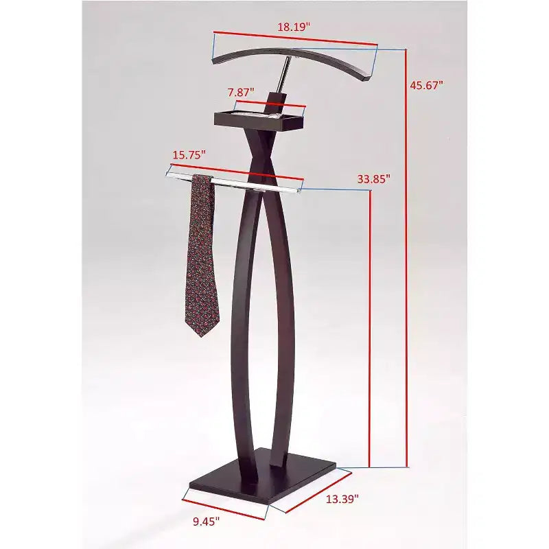 Valet porte-vêtements incurvé, portant à vêtements et organiseur, cintre pour vestes, chrome et noyer