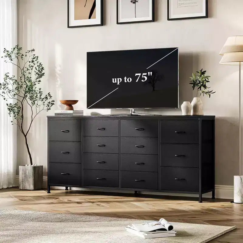 Meuble TV/commode de chambre de 63 pouces de large avec prise électrique intégrée
