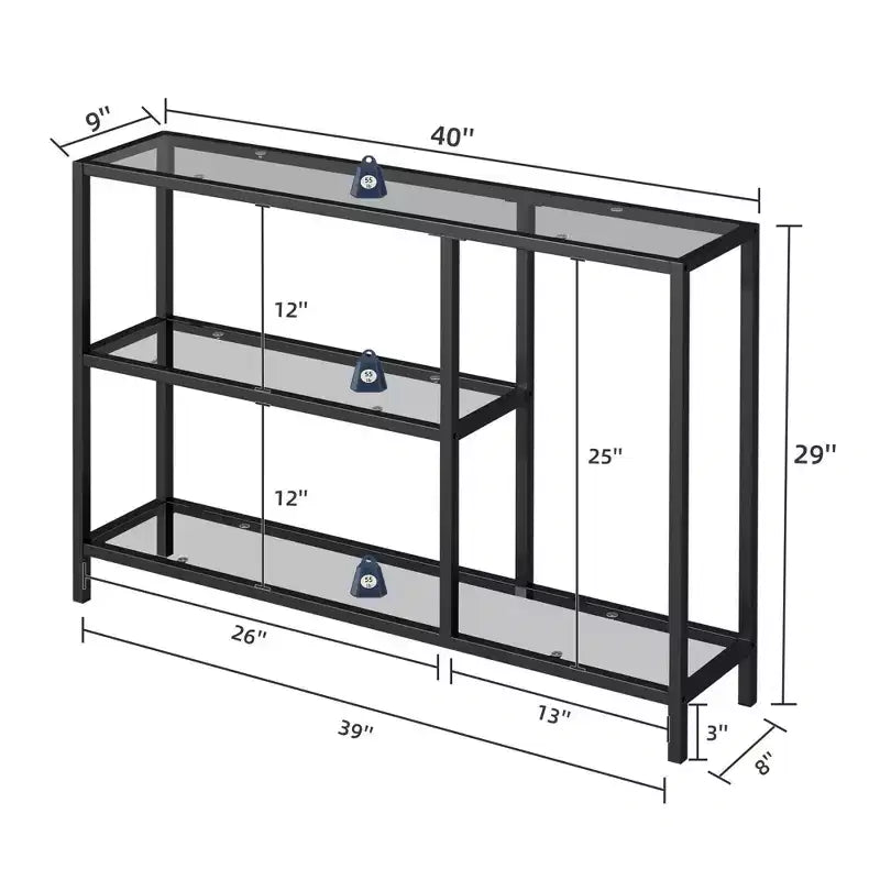 Konsolentisch aus Metall und Glas, elegant und dreistufig
