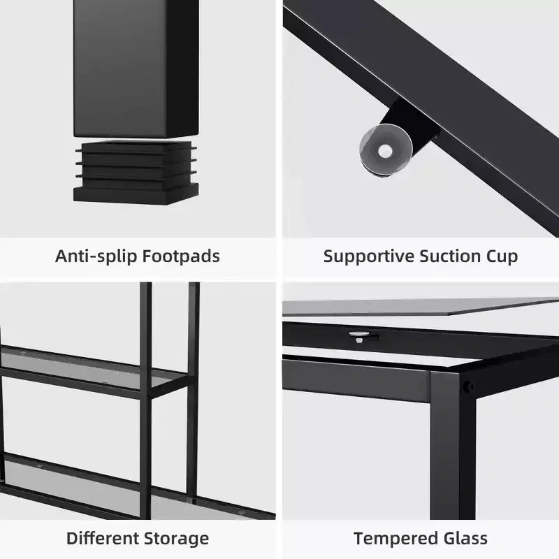 Konsolentisch aus Metall und Glas, elegant und dreistufig