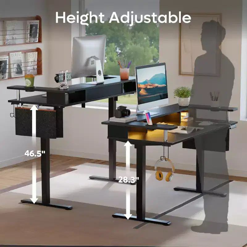 Bureau informatique réglable en hauteur de 58 pouces avec éclairage LED – bureau debout adapté au télétravail et à l’écriture