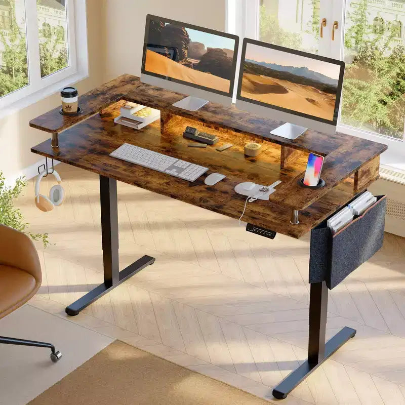 Bureau informatique réglable en hauteur de 58 pouces avec éclairage LED – bureau debout adapté au télétravail et à l’écriture