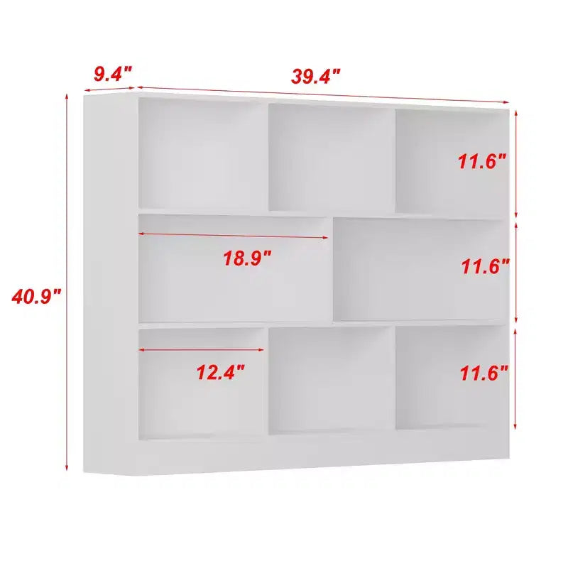 Bibliothèque blanche standard à compartiments, design minimaliste et grand espace de rangement ouvert