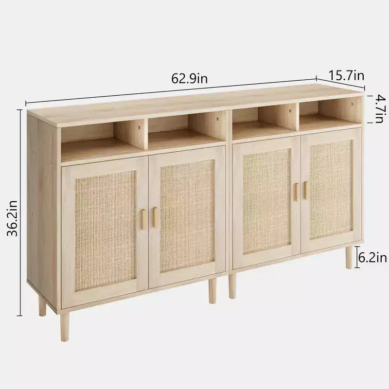 Paire de buffets en rotin - rangement à 2 portes avec étagère, meuble moderne pour plusieurs pièces, 36'H