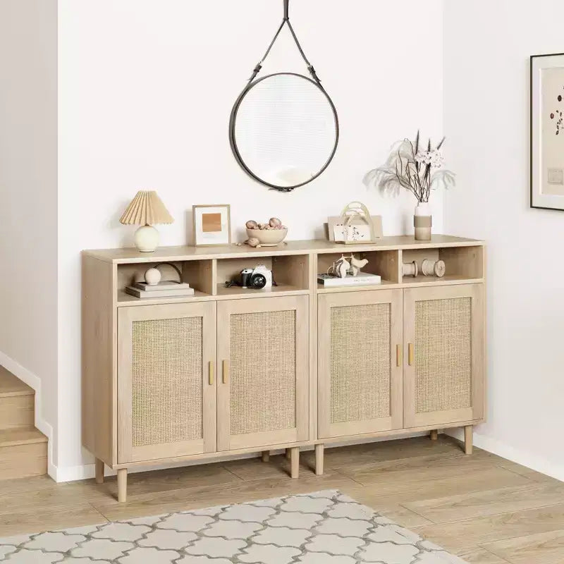 Paire de buffets en rotin - rangement à 2 portes avec étagère, meuble moderne pour plusieurs pièces, 36'H