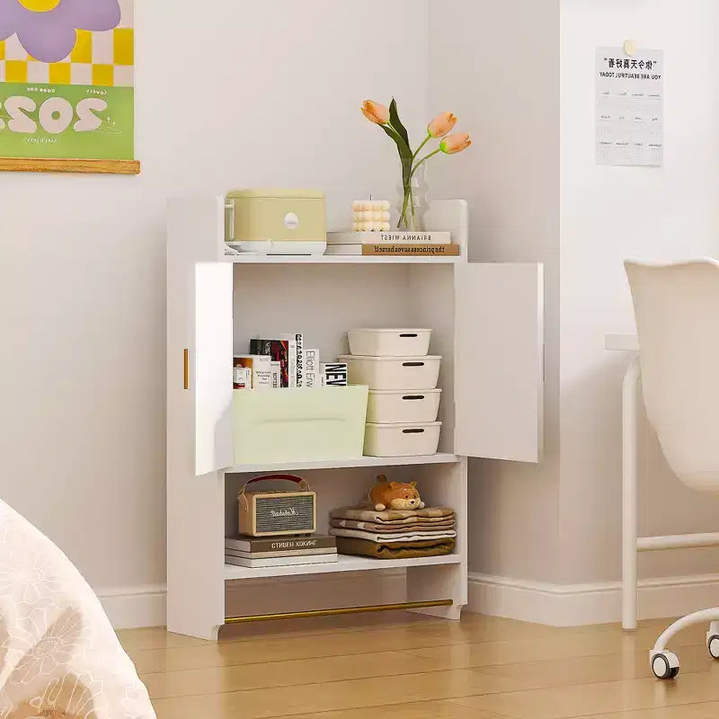 Armoire de rangement pour salle de bains, à poser au sol ou à fixer au mur, avec 2 portes et 1 étagère ouverte, blanc