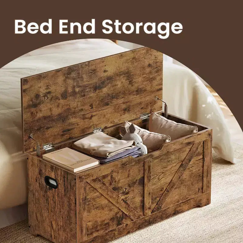 Aufbewahrungstruhe und Sitzbank im Landhausstil mit Sicherheitsbeschlägen - vielseitige Aufbewahrungslösung für Eingangsbereich, Schlafzimmer und Wohnzimmer