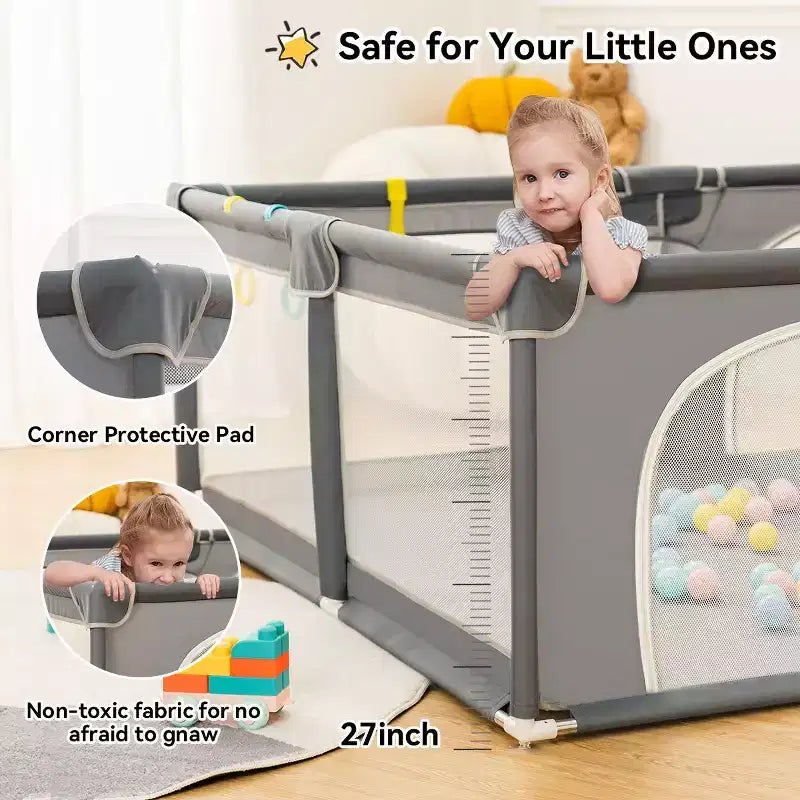 Parc pour bébé spacieux et sécurisé à 4 panneaux, 79x71, portable