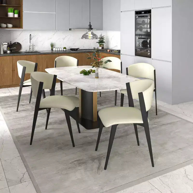 Lot de 2 chaises de salle à manger rembourrées avec assises en cuir et cadre et pieds en fer noir, sièges modernes pour cuisine, salle à manger et café