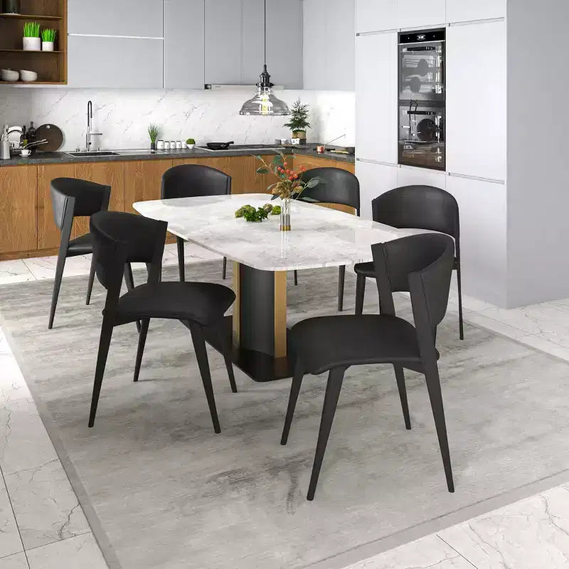 Lot de 2 chaises de salle à manger rembourrées avec assises en cuir et cadre et pieds en fer noir, sièges modernes pour cuisine, salle à manger et café