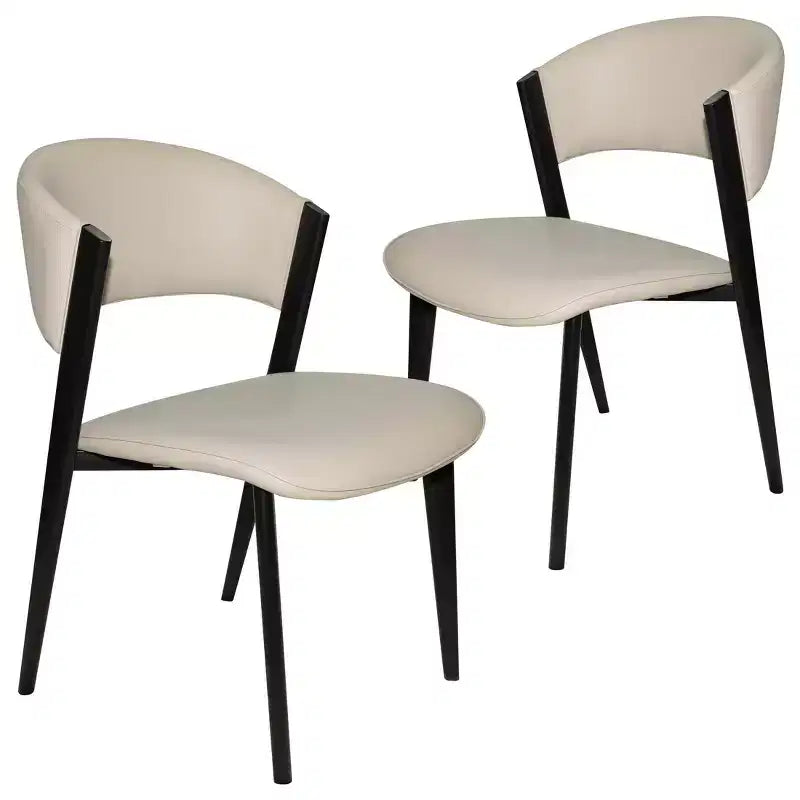 Lot de 2 chaises de salle à manger rembourrées avec assises en cuir et cadre et pieds en fer noir, sièges modernes pour cuisine, salle à manger et café