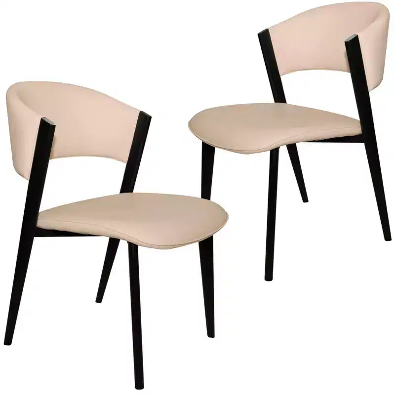 Lot de 2 chaises de salle à manger rembourrées avec assises en cuir et cadre et pieds en fer noir, sièges modernes pour cuisine, salle à manger et café