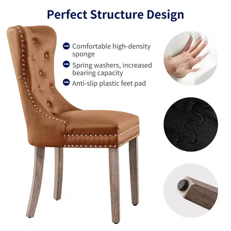 Chaises de salle à manger rembourrées en cuir avec clous décoratifs (lot de 2) – style rétro-moderne