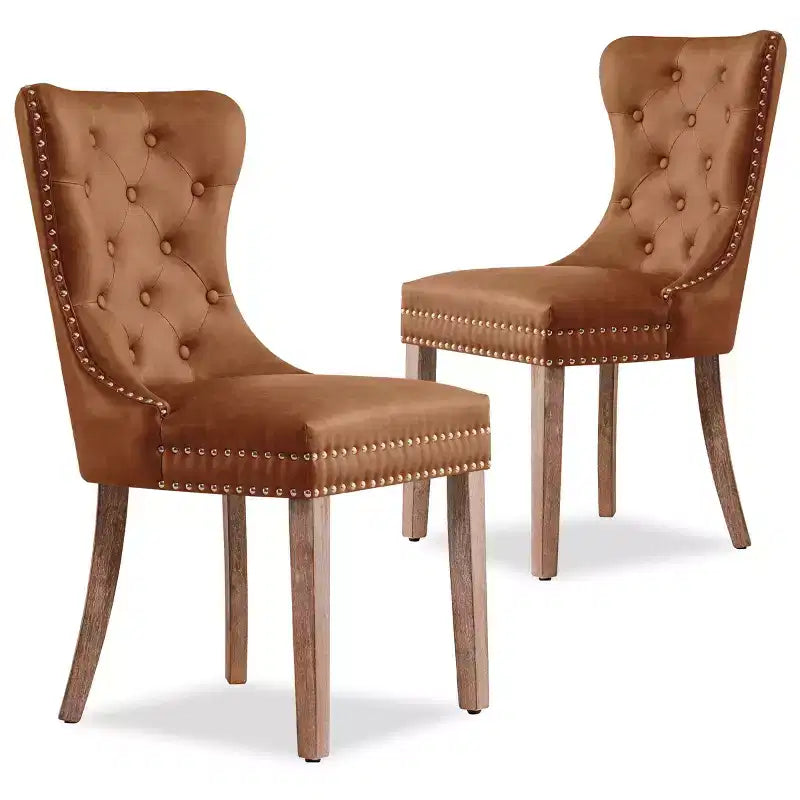 Chaises de salle à manger rembourrées en cuir avec clous décoratifs (lot de 2) – style rétro-moderne