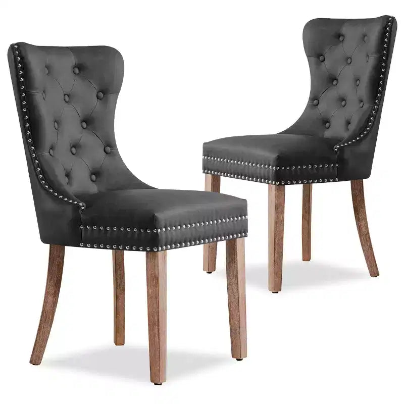 Chaises de salle à manger rembourrées en cuir avec clous décoratifs (lot de 2) – style rétro-moderne