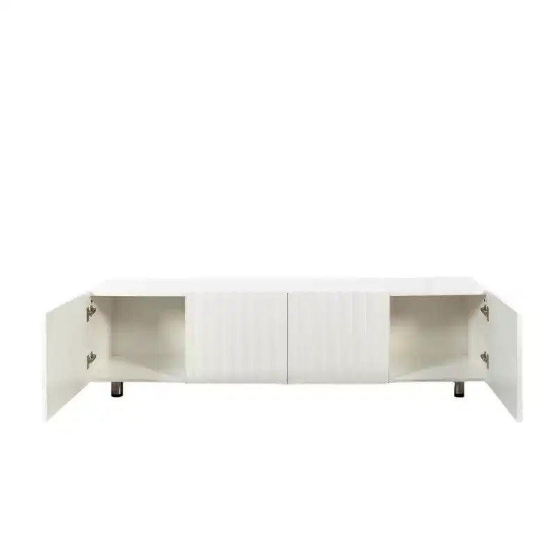 Meuble TV moderne avec 2 tiroirs coulissants, meuble de rangement blanc pour salon, panneau en bois durable et pieds en métal