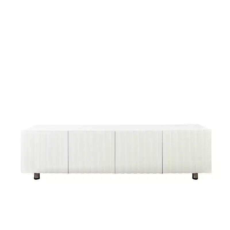 Meuble TV moderne avec 2 tiroirs coulissants, meuble de rangement blanc pour salon, panneau en bois durable et pieds en métal