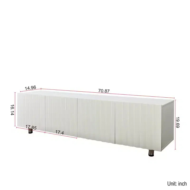 Meuble TV moderne avec 2 tiroirs coulissants, meuble de rangement blanc pour salon, panneau en bois durable et pieds en métal