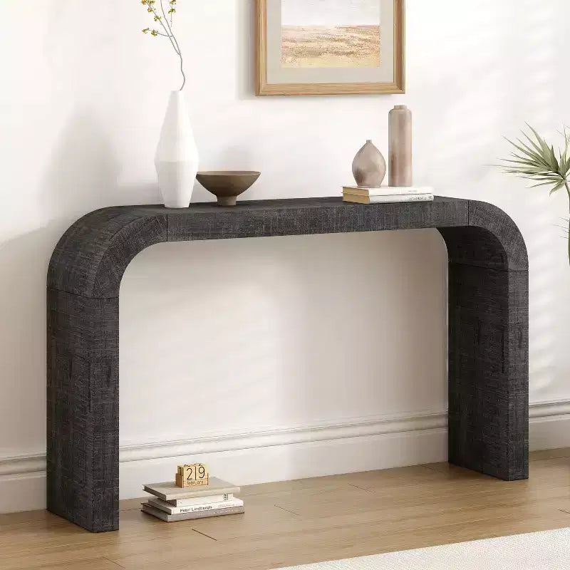 Console moderne de 52 pouces, table d’entrée étroite aux lignes courbes élégantes, table d’appoint étroite et robuste pour couloir, salon ou entrée