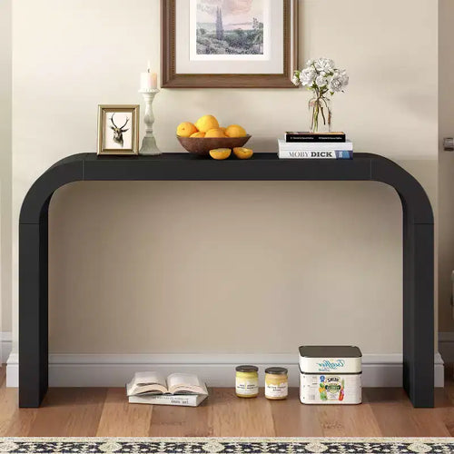 Console moderne de 52 pouces, table d’entrée étroite aux lignes courbes élégantes, table d’appoint étroite et robuste pour couloir, salon ou entrée