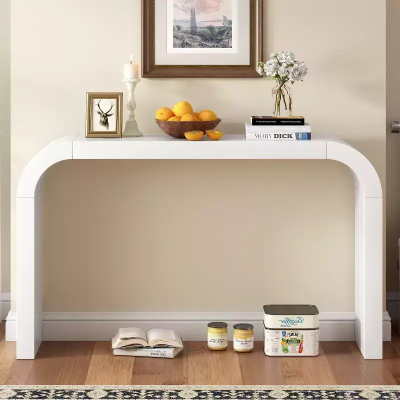 Console moderne de 52 pouces, table d’entrée étroite aux lignes courbes élégantes, table d’appoint étroite et robuste pour couloir, salon ou entrée