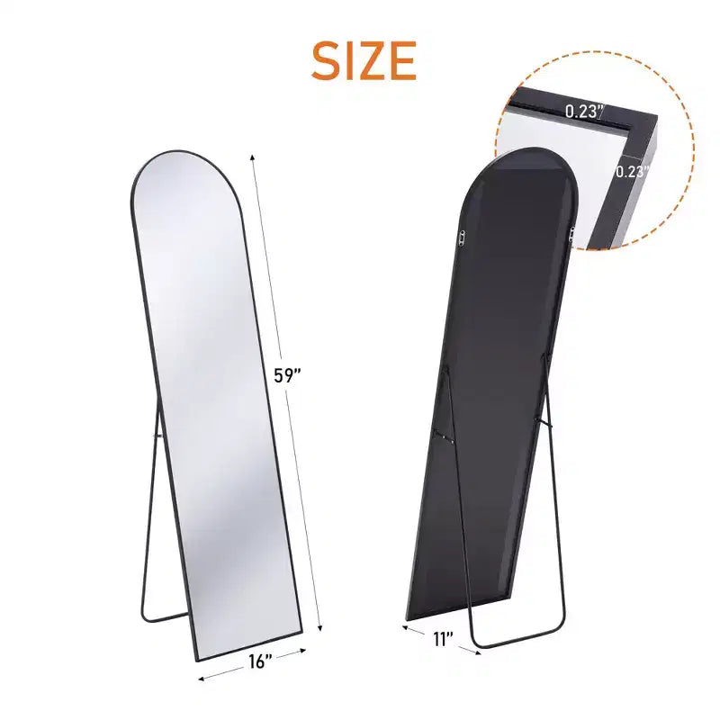 Ganzkörperspiegel, Standspiegel oder Wandspiegel mit Ständer und schlankem Rahmen aus Aluminiumlegierung