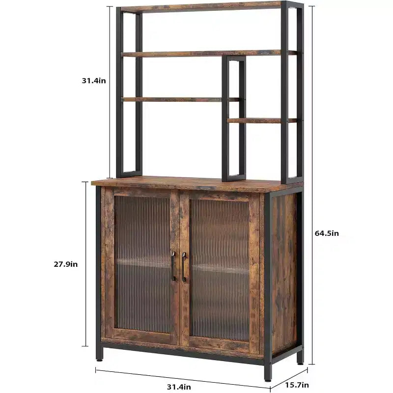 Meuble pour micro-ondes de 80CM avec verre cannelé, structure en fer et panneau de particules, coloris rétro, pour cuisine moderne