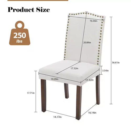 Lot de 2 chaises de salle à manger modernes sans accoudoirs, tissu rembourré avec garniture à clous décoratifs et pieds en bois