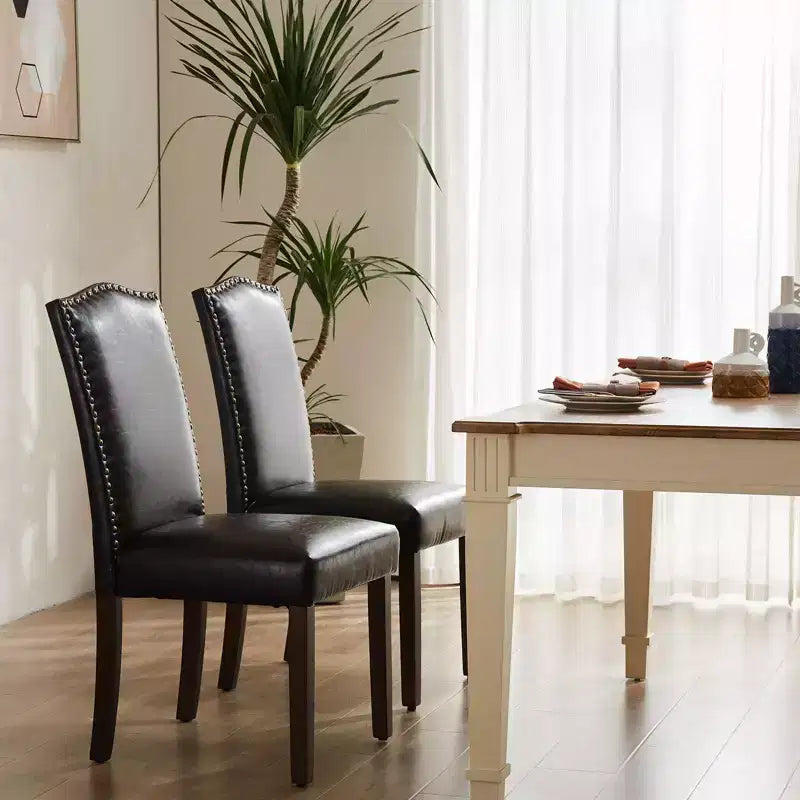 Lot de 2 chaises de salle à manger modernes sans accoudoirs, tissu rembourré avec garniture à clous décoratifs et pieds en bois