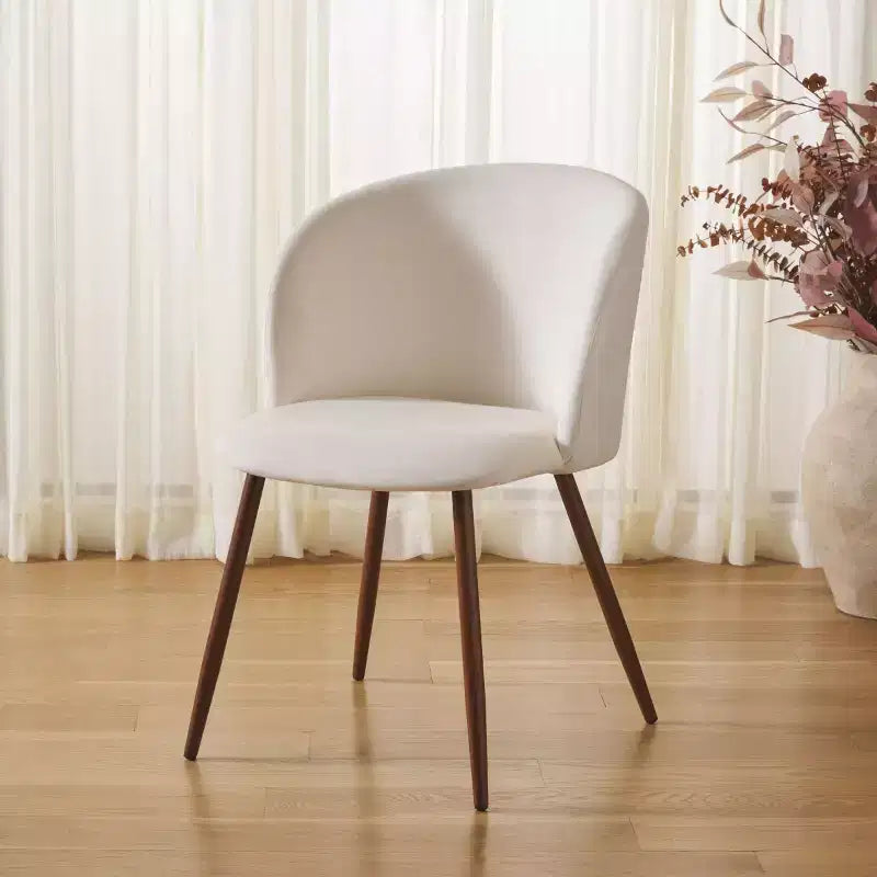Chaise de salle à manger rembourrée – blanc ivoire / finition noyer