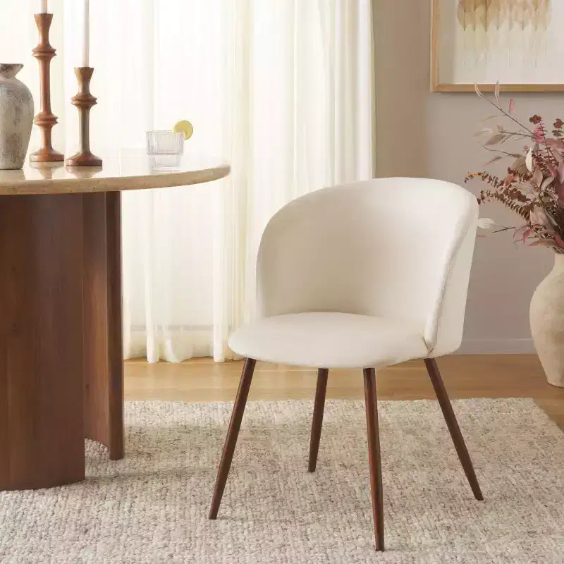Chaise de salle à manger rembourrée – blanc ivoire / finition noyer