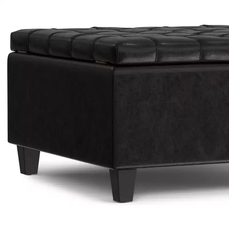 Petit ottoman carré de rangement en cuir végétalien, pouvant servir de table basse