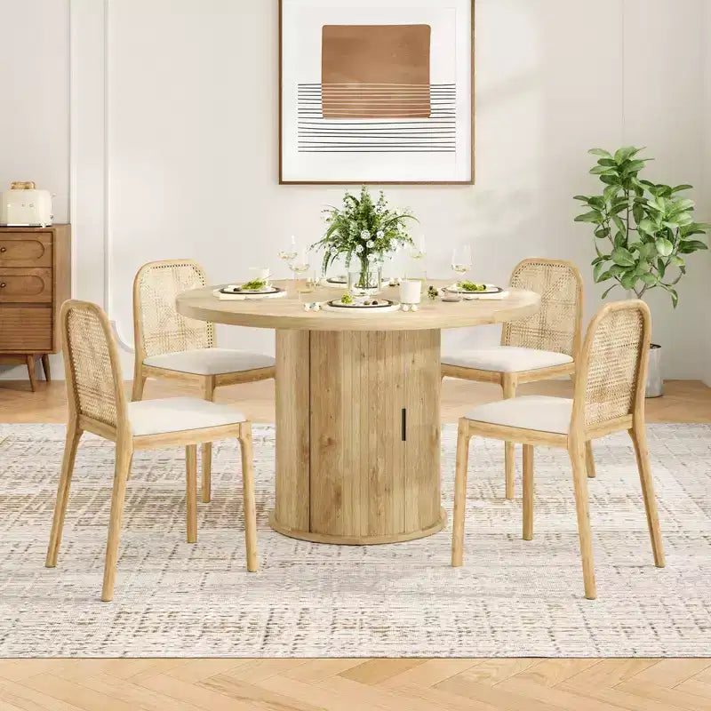 Table de salle à manger ronde de 43 pouces, pour 4 personnes, table de cuisine compacte en bois avec piètement métallique robuste, adaptée aux salles à manger, finition naturelle
