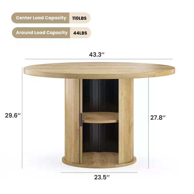 Table de salle à manger ronde de 43 pouces, pour 4 personnes, table de cuisine compacte en bois avec piètement métallique robuste, adaptée aux salles à manger, finition naturelle