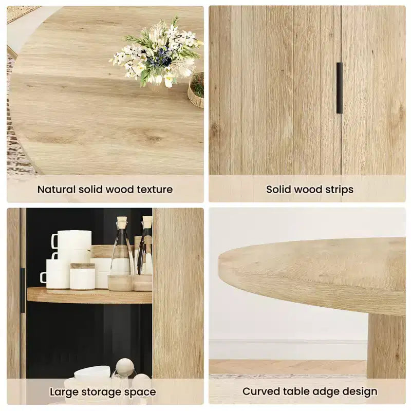 Table de salle à manger ronde de 43 pouces, pour 4 personnes, table de cuisine compacte en bois avec piètement métallique robuste, adaptée aux salles à manger, finition naturelle