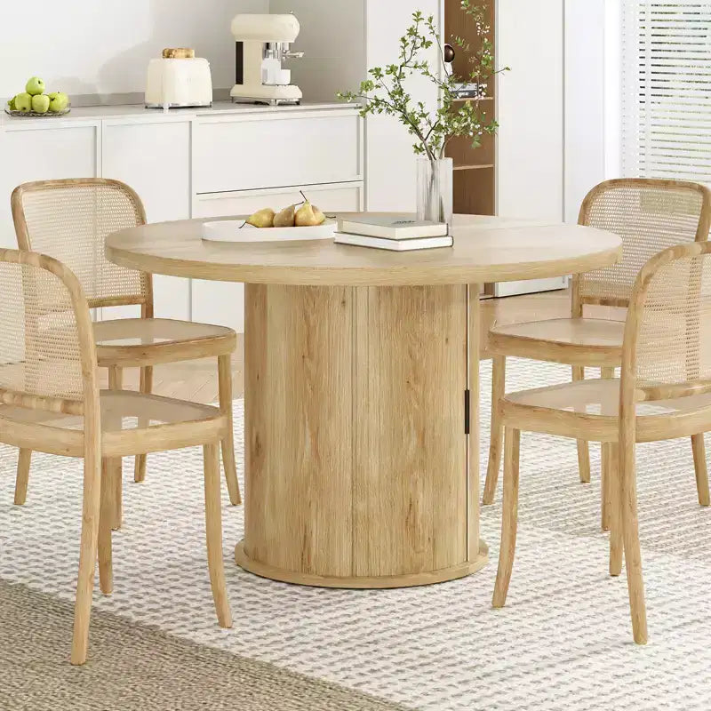 Table de salle à manger ronde de 43 pouces, pour 4 personnes, table de cuisine compacte en bois avec piètement métallique robuste, adaptée aux salles à manger, finition naturelle