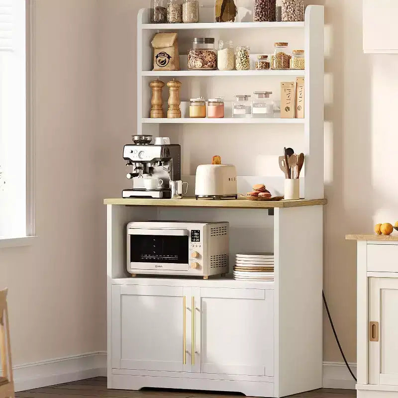 Étagère de cuisine avec placard de rangement, support pour micro-ondes, étagère de cuisine de style ferme avec plateau épais, pour cuisine ou salle à manger