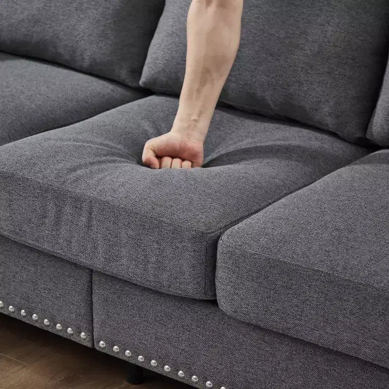 Canapé deux places classique moderne de 59.5, en tissu polyester rembourré, pour salon, gris