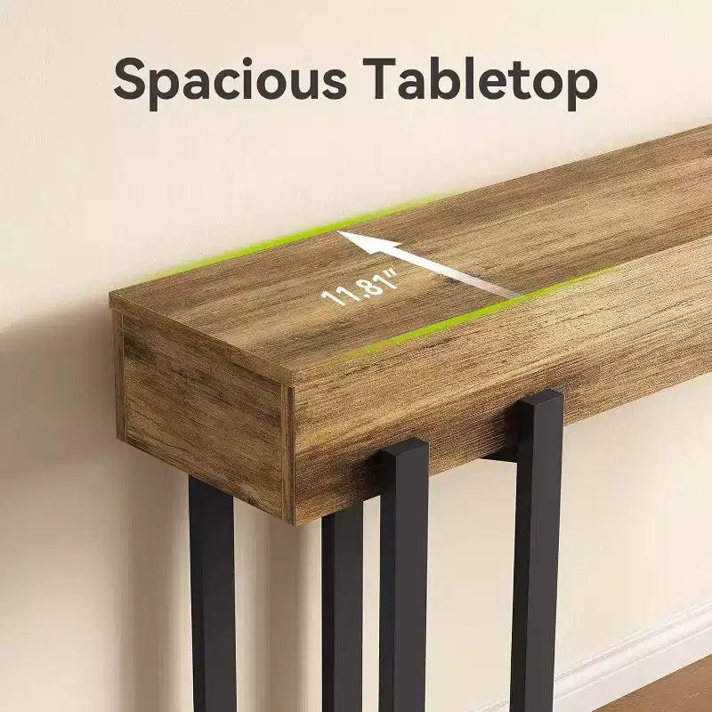 Table console de 63 pouces, table industrielle à placer derrière le canapé avec cadre en métal noir, pour entrée, salon ou vestibule, brun rustique