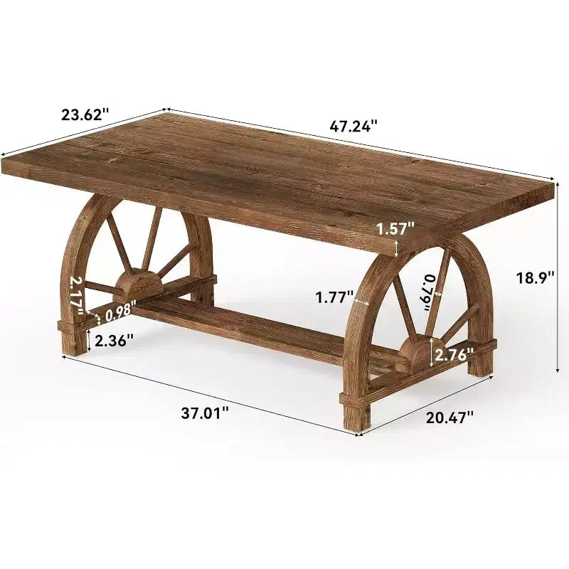 Table basse en bois massif de 47 pouces, table rectangulaire de style maison de campagne pour le salon, meuble rustique pour café ou thé, montage facile