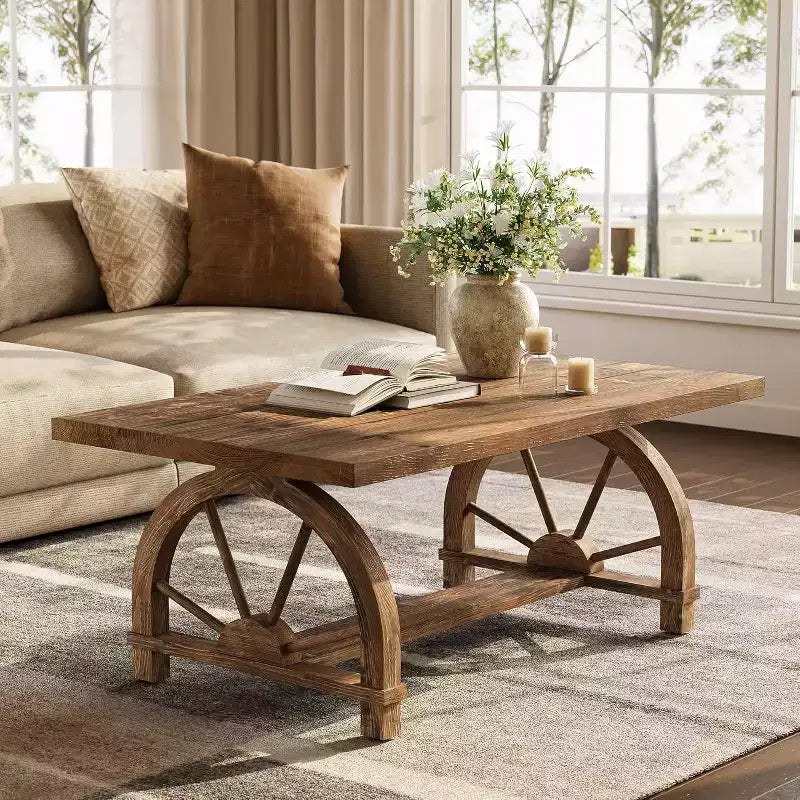 Table basse en bois massif de 47 pouces, table rectangulaire de style maison de campagne pour le salon, meuble rustique pour café ou thé, montage facile