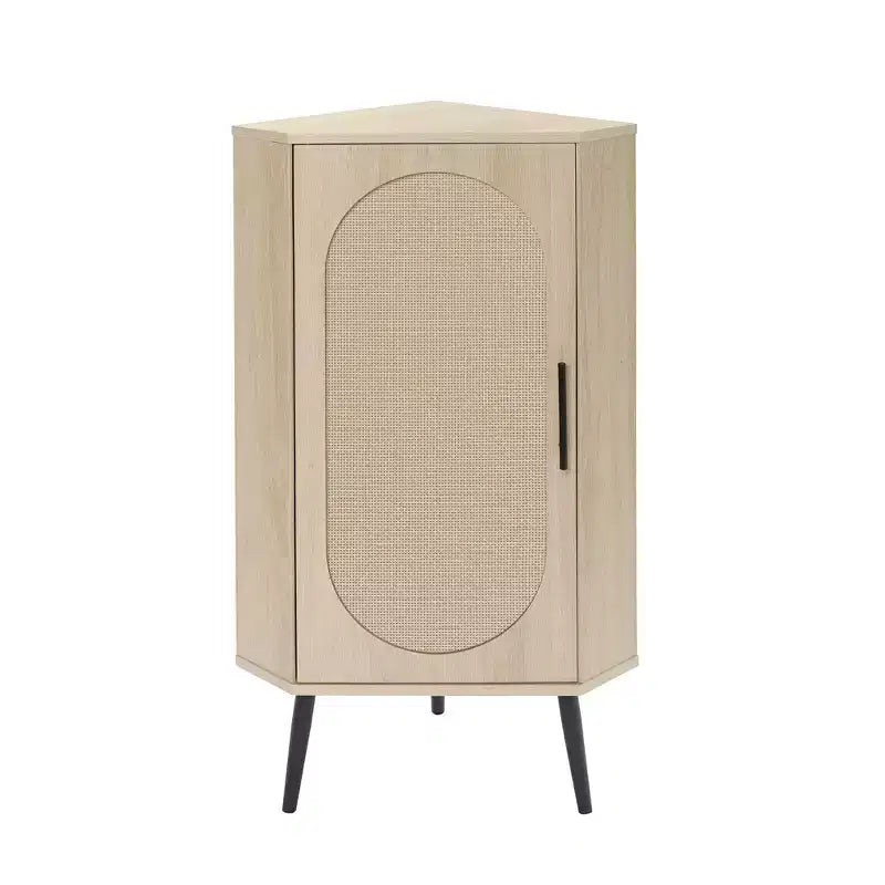 Meuble d’angle en rotin naturel de 15 pouces avec étagères réglables, rangement d’angle autoportant pour salon, finition naturelle