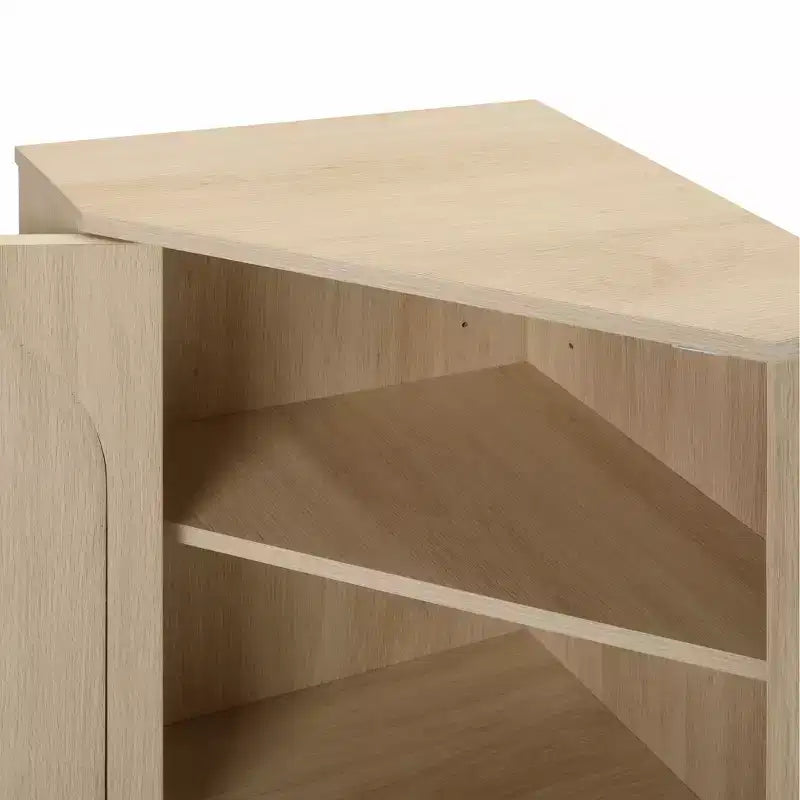 Meuble d’angle en rotin naturel de 15 pouces avec étagères réglables, rangement d’angle autoportant pour salon, finition naturelle