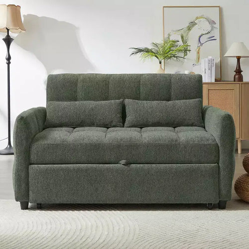 MAYEERTY 52.8 Loveseat Sofa Pull-out Sofa Bed Tufted Sleeper Sofa with Adjustable Backrest Two Lumbar Pillows for Living Room Green