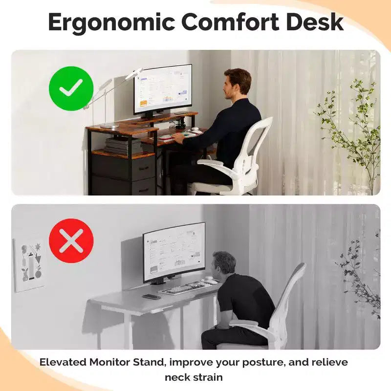 Bureau informatique moderne de 47'' 47'' avec station de recharge et tiroirs de rangement