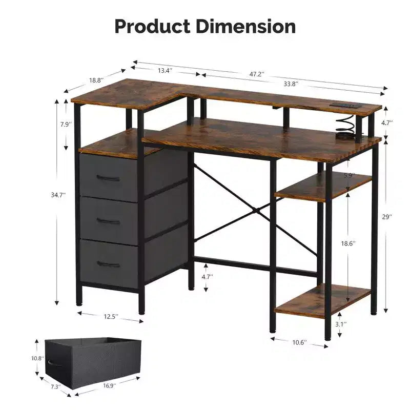 Bureau informatique moderne de 47'' 47'' avec station de recharge et tiroirs de rangement